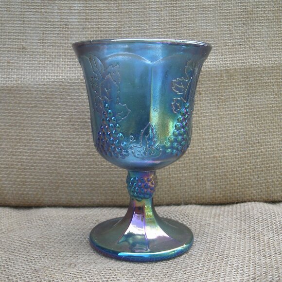 Vintage Indiana Glass Blue Carnival Grapes Goblet - Picture 2 of 16